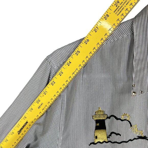 Las Olas Women Shirt L Lighthouse Embroidered Rhinestones Striped Nautical Artsy - Picture 12 of 16